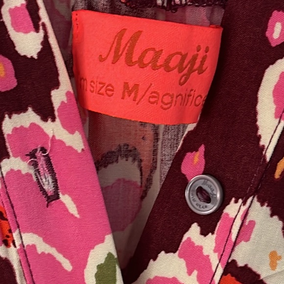 🔥Anthropologie Deep-V Burgundy/Cranberry/Orange/Pinks Maaji Maxi Dress-Medium - Picture 12 of 15